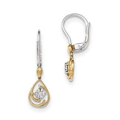 14K Gelbgold Zweifarbige Echte Diamant-Tropfen-Ohrhänger mit Leverback-Verschluss