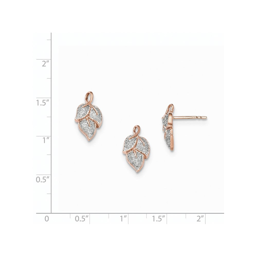14K Roségold-Set mit echtem Diamant-Blatt-Anhänger und Ohrsteckern
