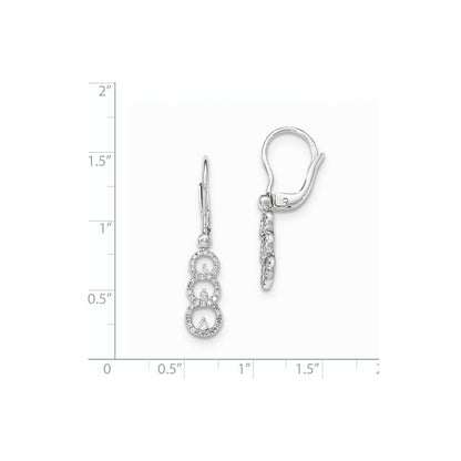 14K Weißgold Ohrhänger mit poliertem Design, echten Diamanten und 3 Kreisen, mit Leverback-Verschluss