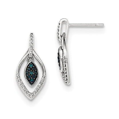 14K Weißgold Ohrhänger mit blauen und weißen echten Diamanten