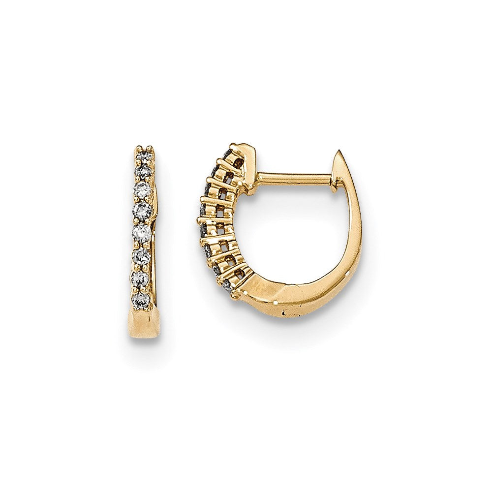 14K Gelbgold Poliert Echte Diamant-Creolen mit Scharnier