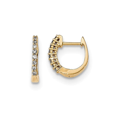 14K Gelbgold Poliert Echte Diamant-Creolen mit Scharnier
