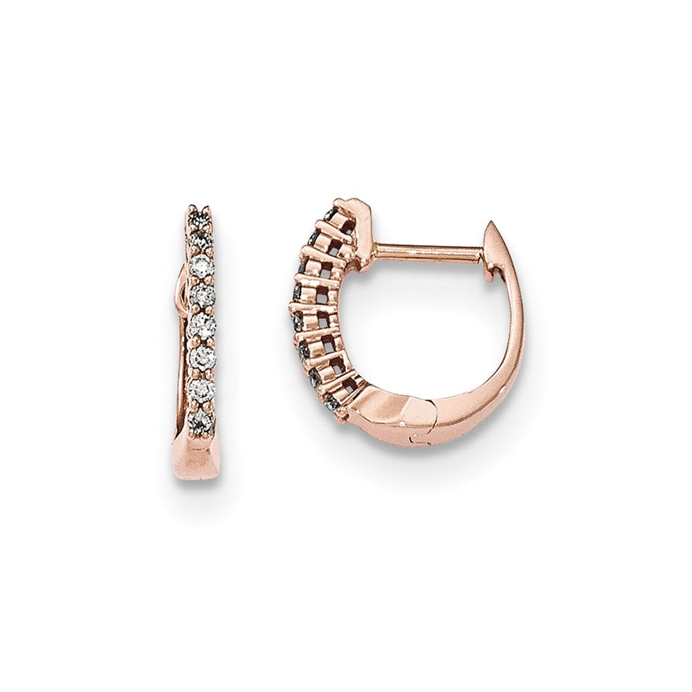 14K Roségold Polierte Creolen mit echten Diamanten und Klappscharnier