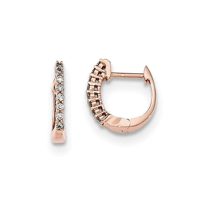 14K Roségold Polierte Creolen mit echten Diamanten und Klappscharnier