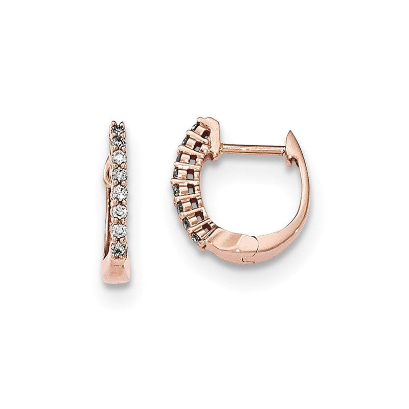 14K Roségold Polierte Creolen mit echten Diamanten und Klappscharnier