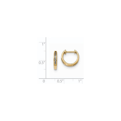 14K Gelbgold Polierte Creolen mit echten Diamanten (Klappscharnier)