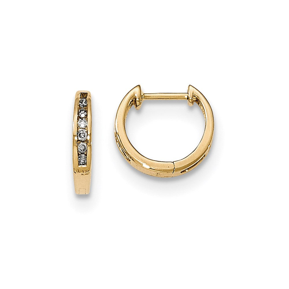14K Gelbgold Polierte Creolen mit echten Diamanten (Klappscharnier)