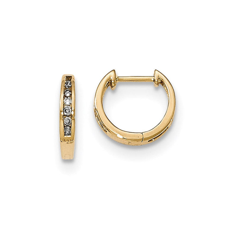 14K Gelbgold Polierte Creolen mit echten Diamanten (Klappscharnier)