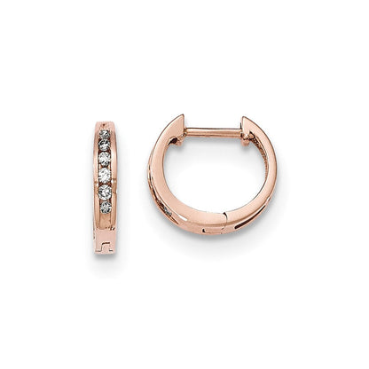 14K Roségold Polierte Echte Diamant-Creolen mit Scharnier