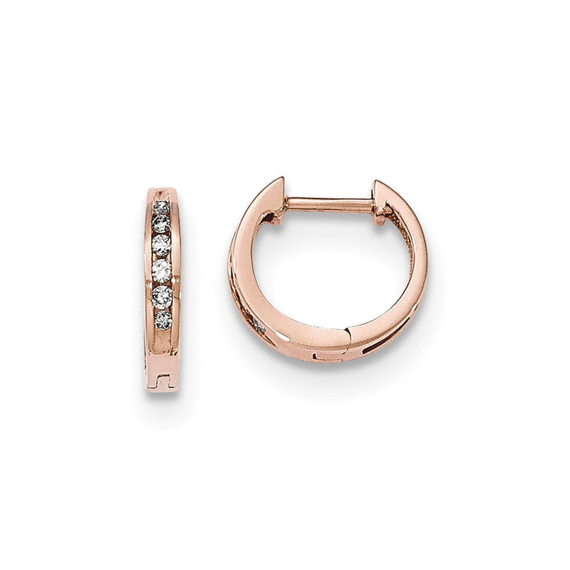 14K Roségold Polierte Echte Diamant-Creolen mit Scharnier