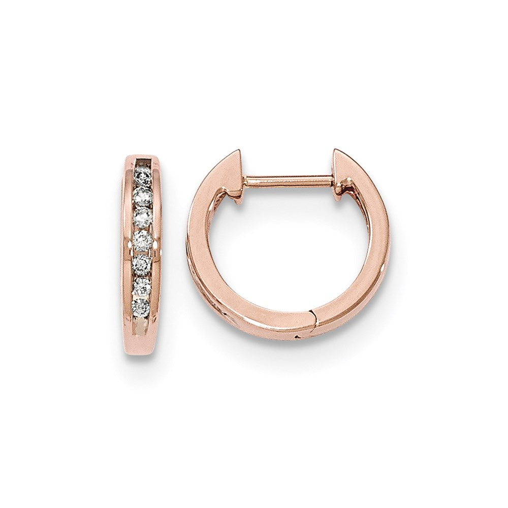 14K Roségold Creolen mit echten Diamanten und Klappscharnier