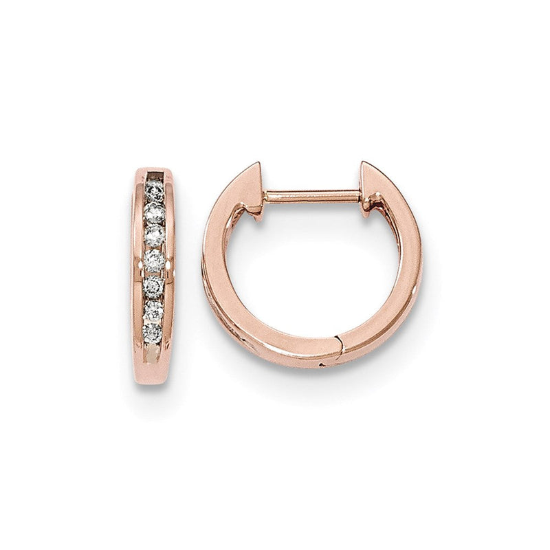 14K Roségold Creolen mit echten Diamanten und Klappscharnier