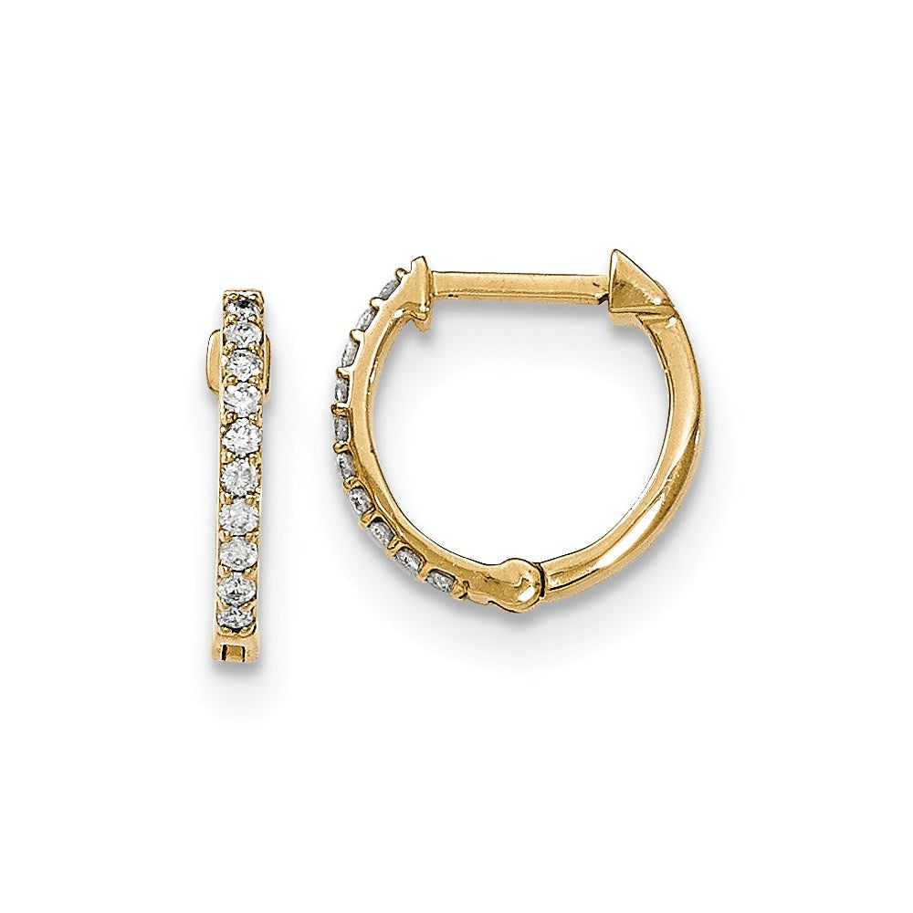 14K Gelbgold Creolen mit echten Diamanten und Scharniermechanismus