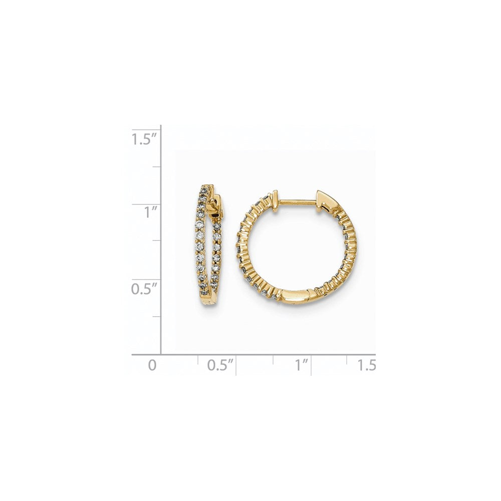 14K Gelbgold Polierte Creolen mit echten Diamanten „In and Out", Klappscharnier