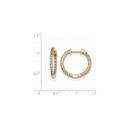 14K Gelbgold Polierte Creolen mit echten Diamanten „In and Out", Klappscharnier
