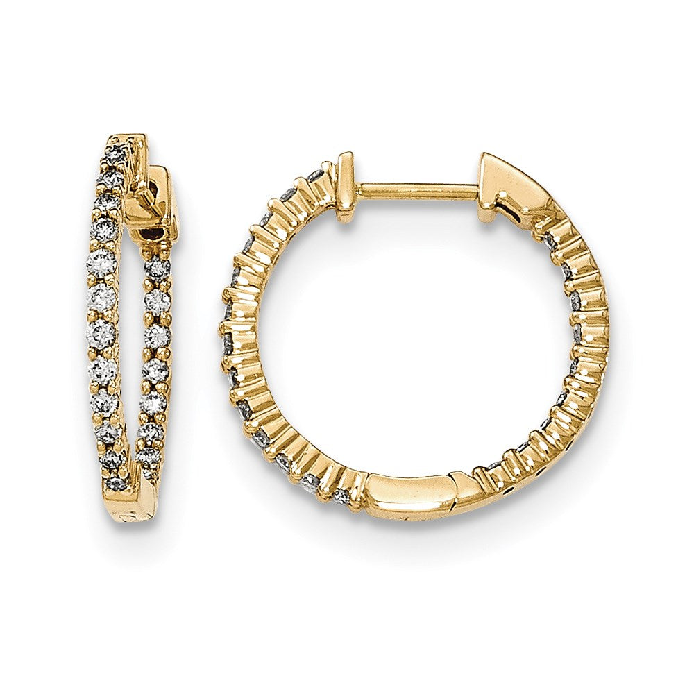 14K Gelbgold Polierte Creolen mit echten Diamanten „In and Out", Klappscharnier