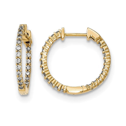 14K Gelbgold Polierte Creolen mit echten Diamanten „In and Out", Klappscharnier