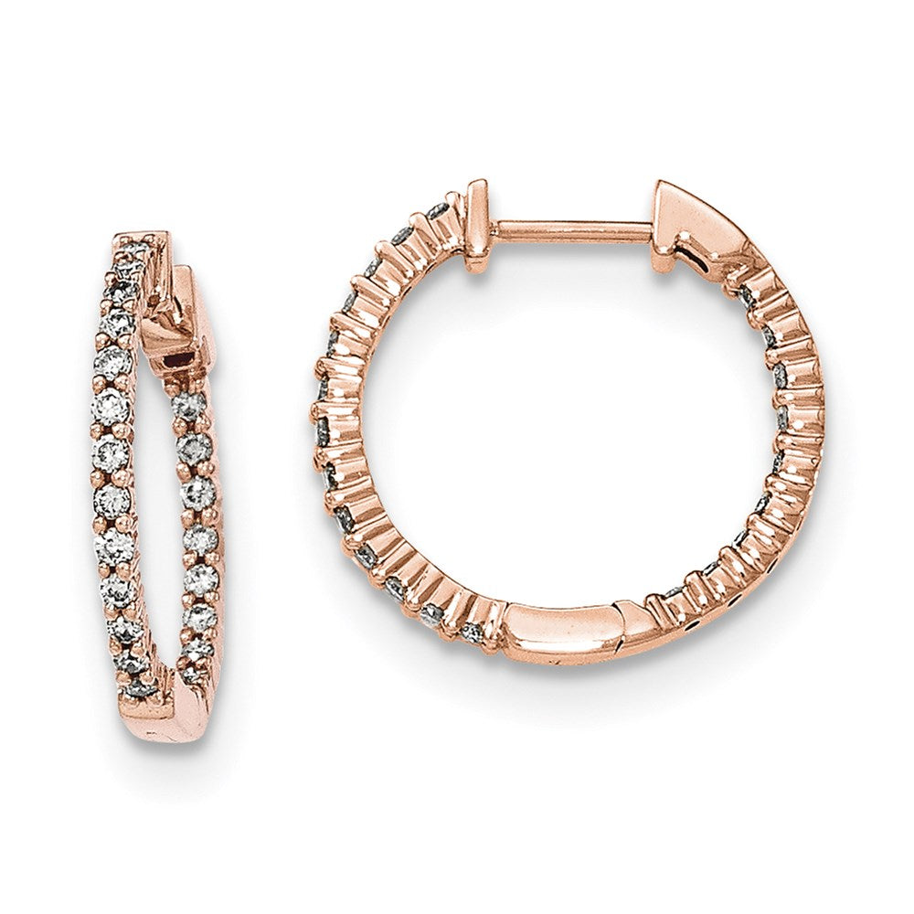 14K Roségold Creolen mit Klappscharnier, rundum besetzt mit echten Diamanten, poliert