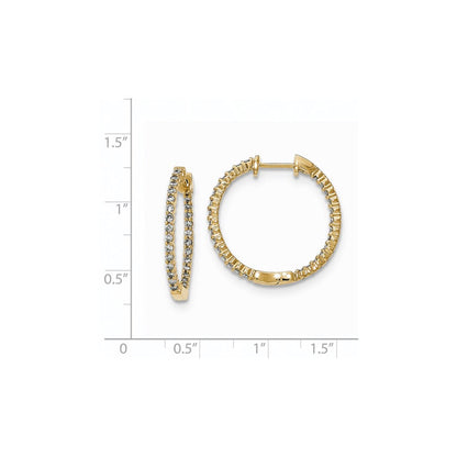14K Gelbgold Diamant-Creolen mit Innen-und-Außen-Fassung, poliert, echte Diamanten, Klappscharnier