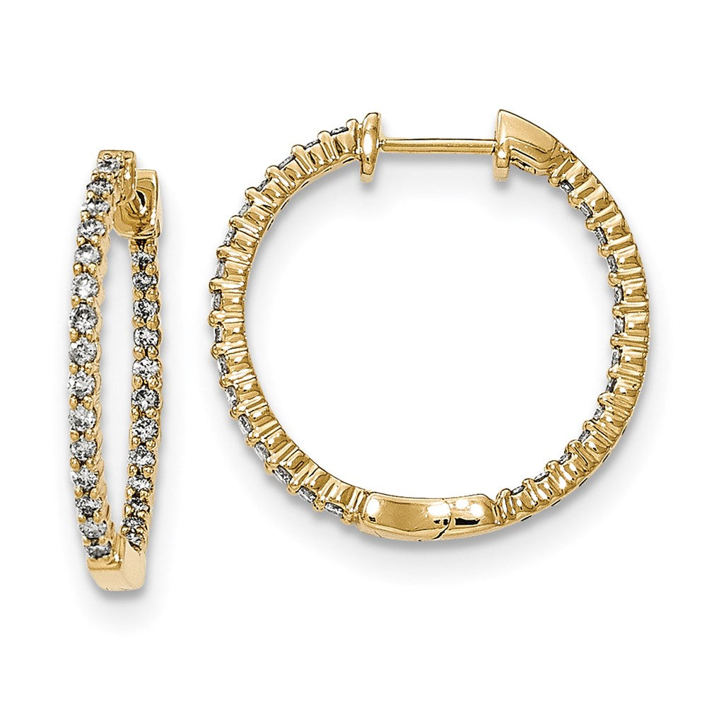 14K Gelbgold Diamant-Creolen mit Innen-und-Außen-Fassung, poliert, echte Diamanten, Klappscharnier