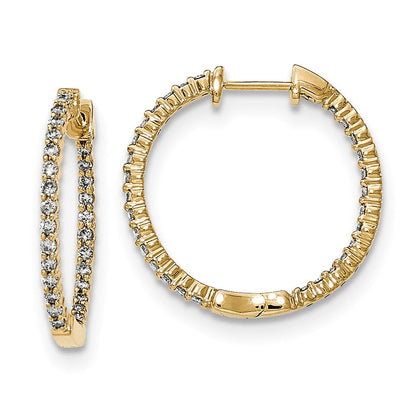 14K Gelbgold Diamant-Creolen mit Innen-und-Außen-Fassung, poliert, echte Diamanten, Klappscharnier