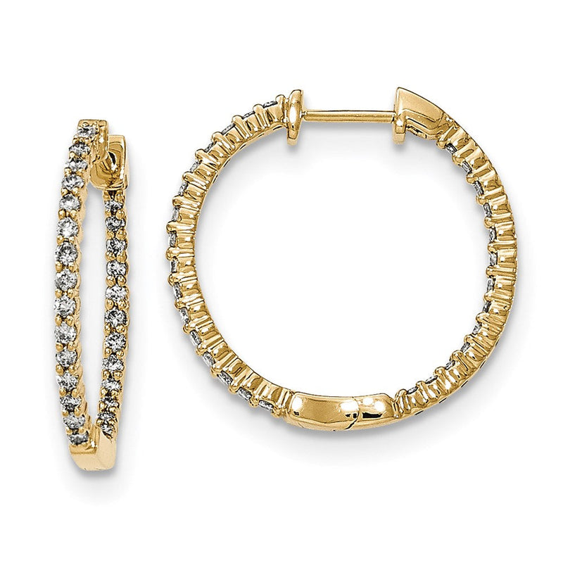 14K Gelbgold Diamant-Creolen mit Innen-und-Außen-Fassung, poliert, echte Diamanten, Klappscharnier