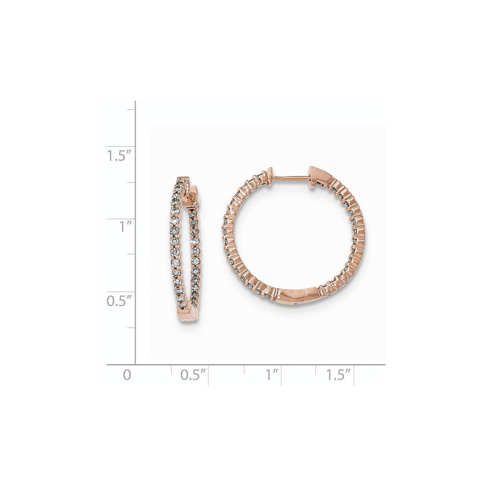 14K Roségold polierte Creolen mit echten Diamanten im Innen- und Außenbesatz und Klappscharnier