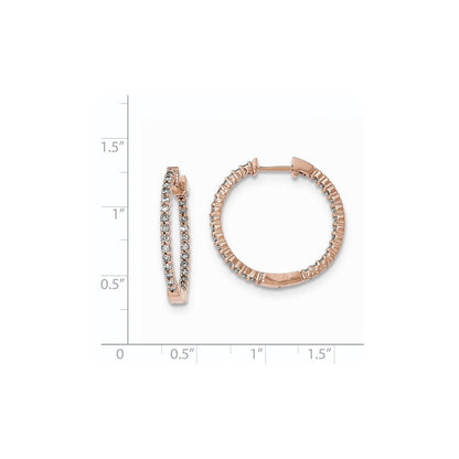 14K Roségold polierte Creolen mit echten Diamanten im Innen- und Außenbesatz und Klappscharnier