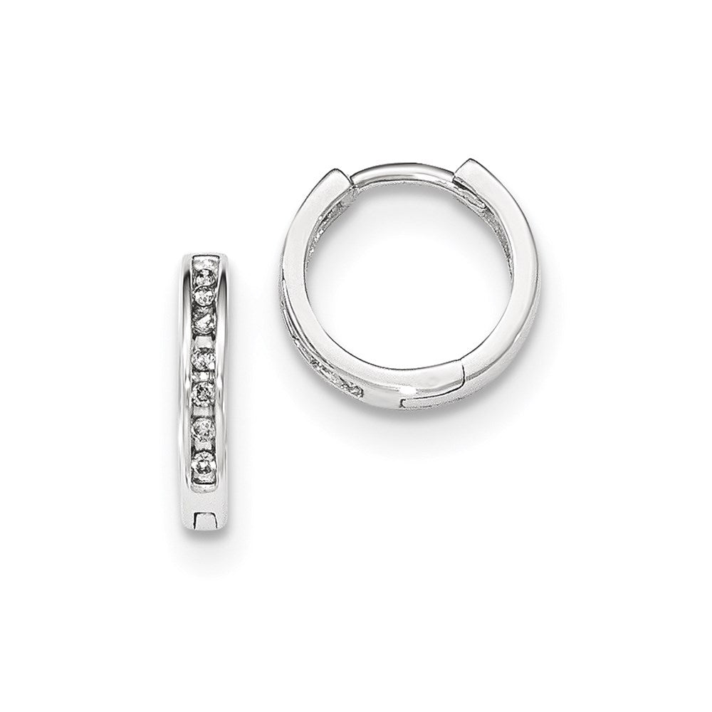 14K Weißgold Creolen mit echten Diamanten und Scharniermechanismus