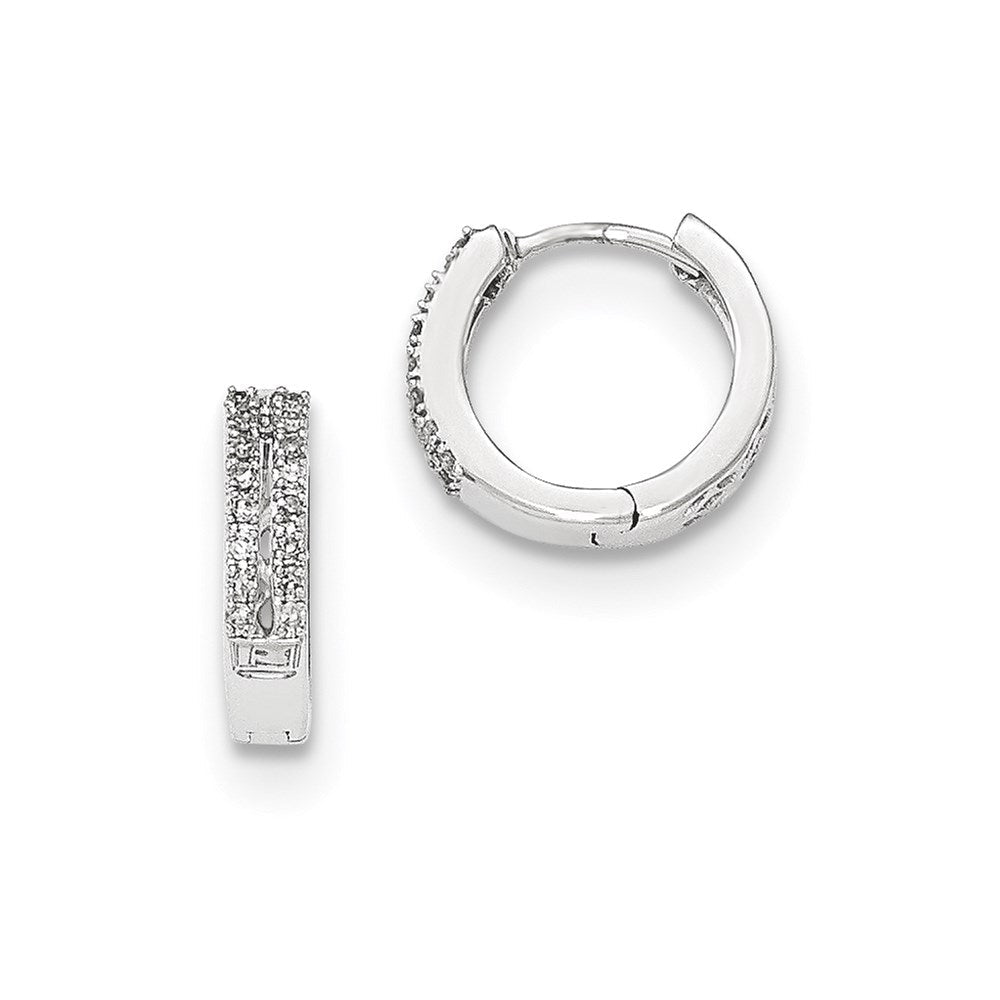 14K Weißgold Creolen mit echten Diamanten, rund, Klappscharnier