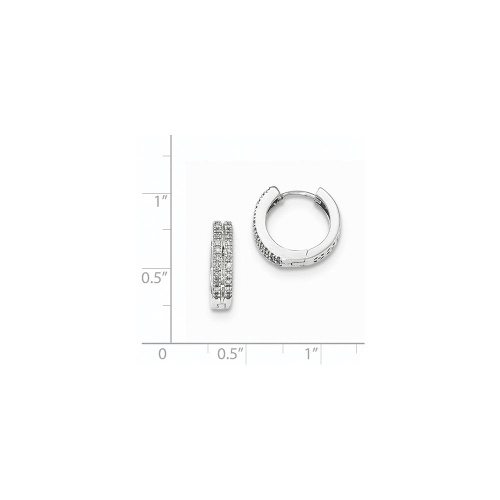14K Weißgold Creolen mit echten Diamanten, rund, mit Scharnier