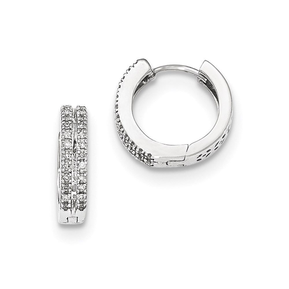 14K Weißgold Creolen mit echten Diamanten, rund, mit Scharnier