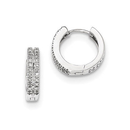 14K Weißgold Creolen mit echten Diamanten, rund, mit Scharnier