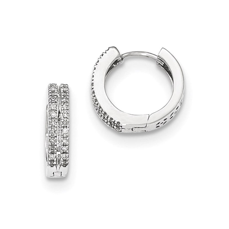 14K Weißgold Creolen mit echten Diamanten, rund, mit Scharnier
