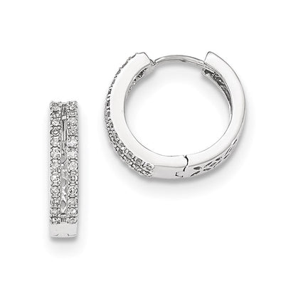 14K Weißgold Creolen mit echten Diamanten, rund, mit Klappscharnier