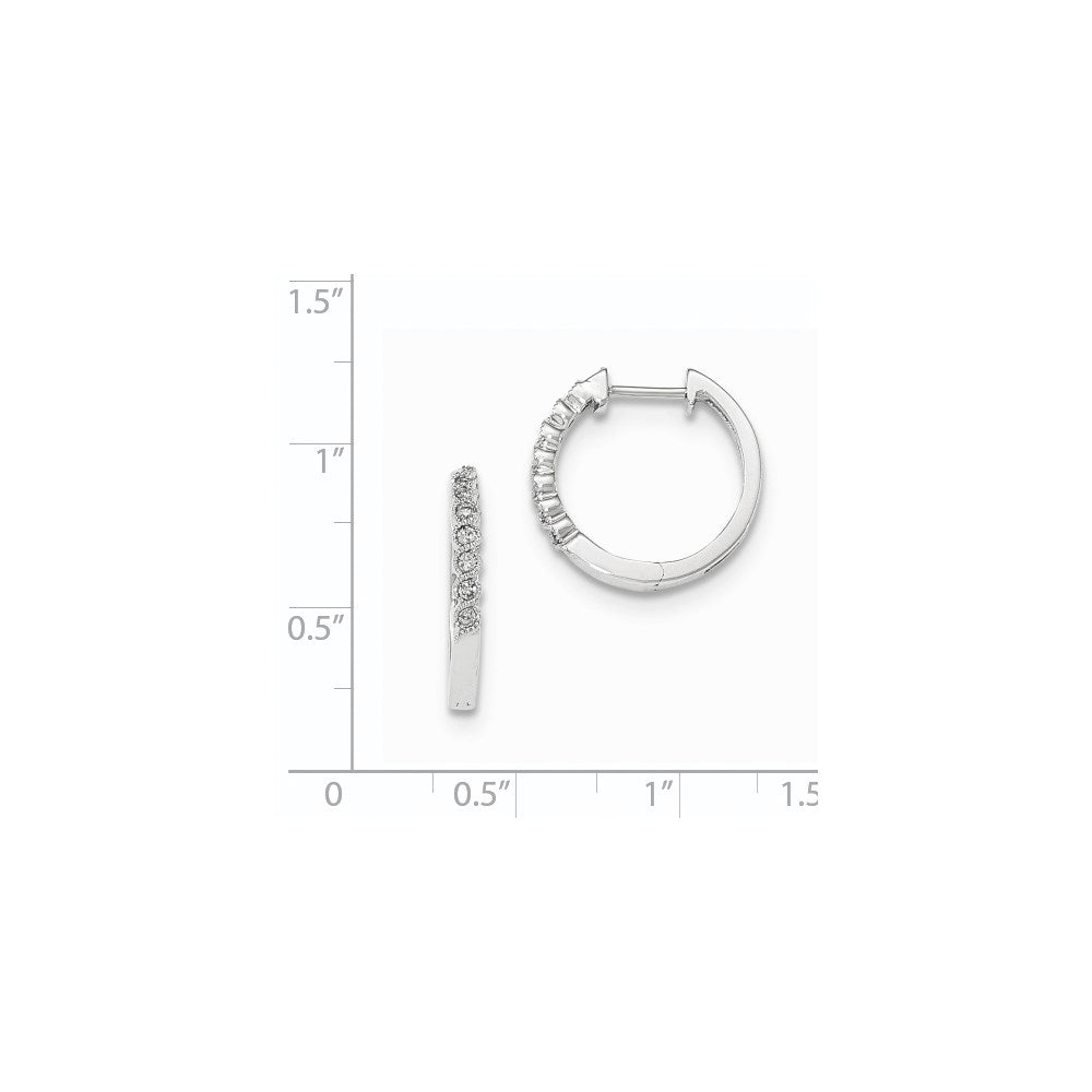 14K Weißgold Polierte Echte Diamant-Creolen mit Scharnier