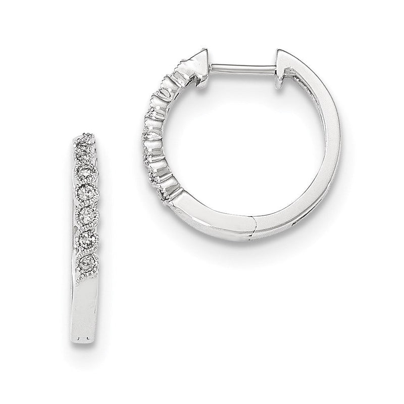 14K Weißgold Polierte Echte Diamant-Creolen mit Scharnier