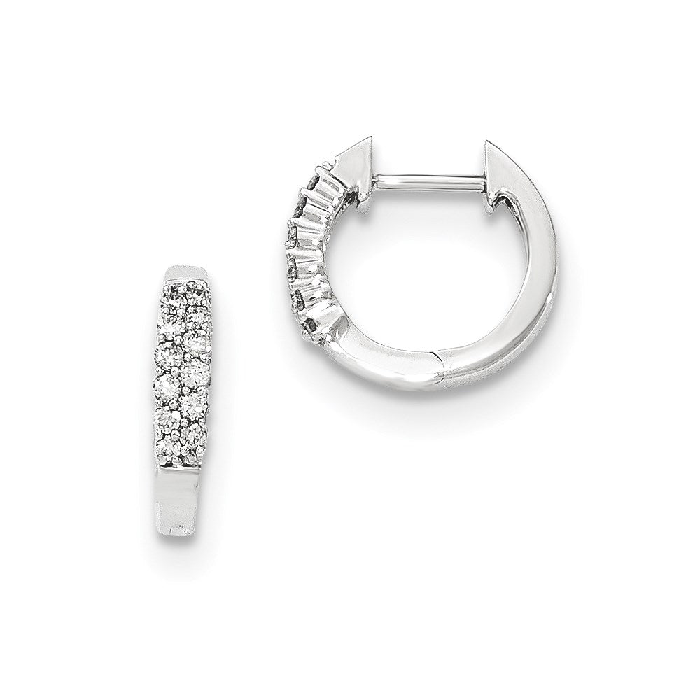 14K Weißgold Diamant-Creolen mit Klappscharnier, poliert, echte Diamanten