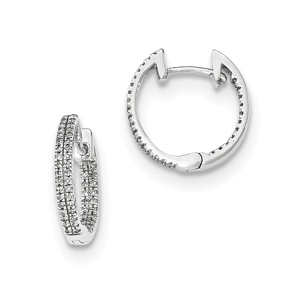 14K Weißgold Creolen mit echten Diamanten innen und außen, mit Scharnierverschluss