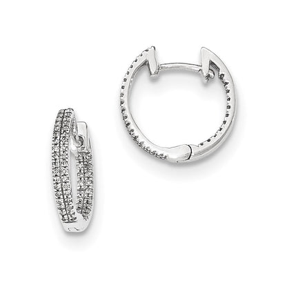 14K Weißgold Creolen mit echten Diamanten innen und außen, mit Scharnierverschluss