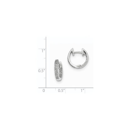 14K Weißgold In-&-Out-Creolen mit echten Diamanten und Klappscharnier