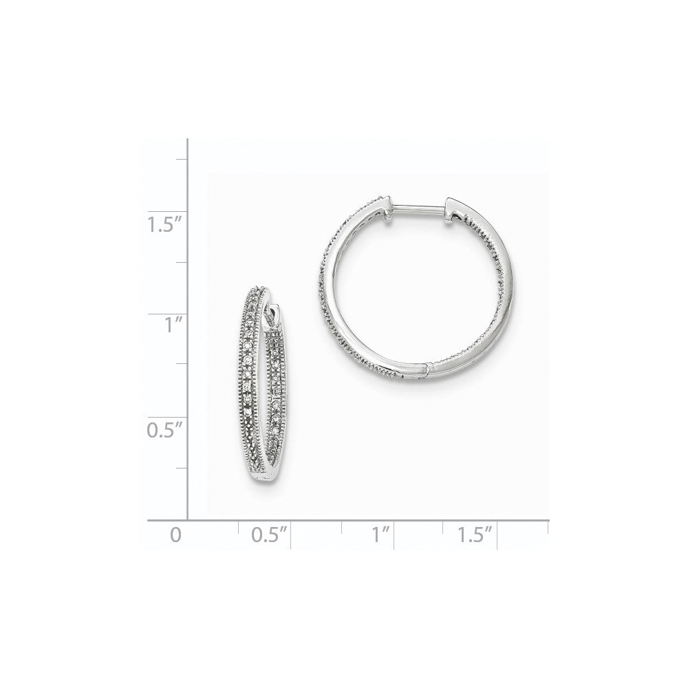 14K Weißgold Creolen mit Klappscharnier, hochglanzpoliert, mit echten Diamanten "In and Out"