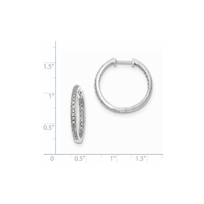 14K Weißgold Creolen mit Klappscharnier, hochglanzpoliert, mit echten Diamanten "In and Out"