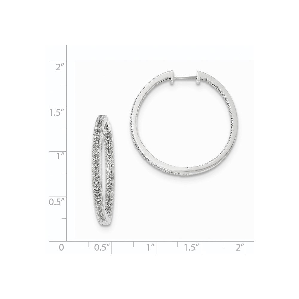 14K Weißgold Diamant Creolen mit Klappscharnier, poliert, echte Diamanten Innen und Außen