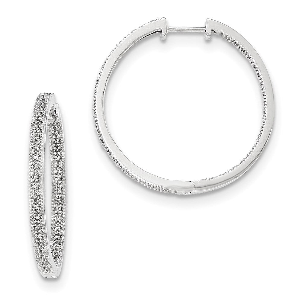 14K Weißgold Diamant Creolen mit Klappscharnier, poliert, echte Diamanten Innen und Außen
