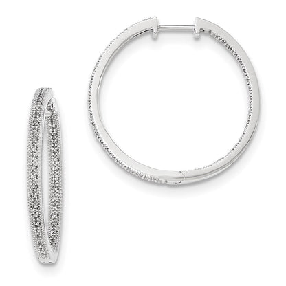 14K Weißgold Diamant Creolen mit Klappscharnier, poliert, echte Diamanten Innen und Außen