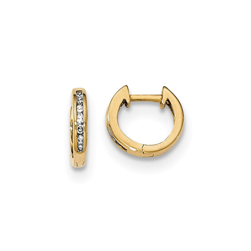 14K Gelbgold Creolen mit Diamanten, 0,5 Zoll, poliert, echte Diamanten, mit Ohrstecker-Verschluss