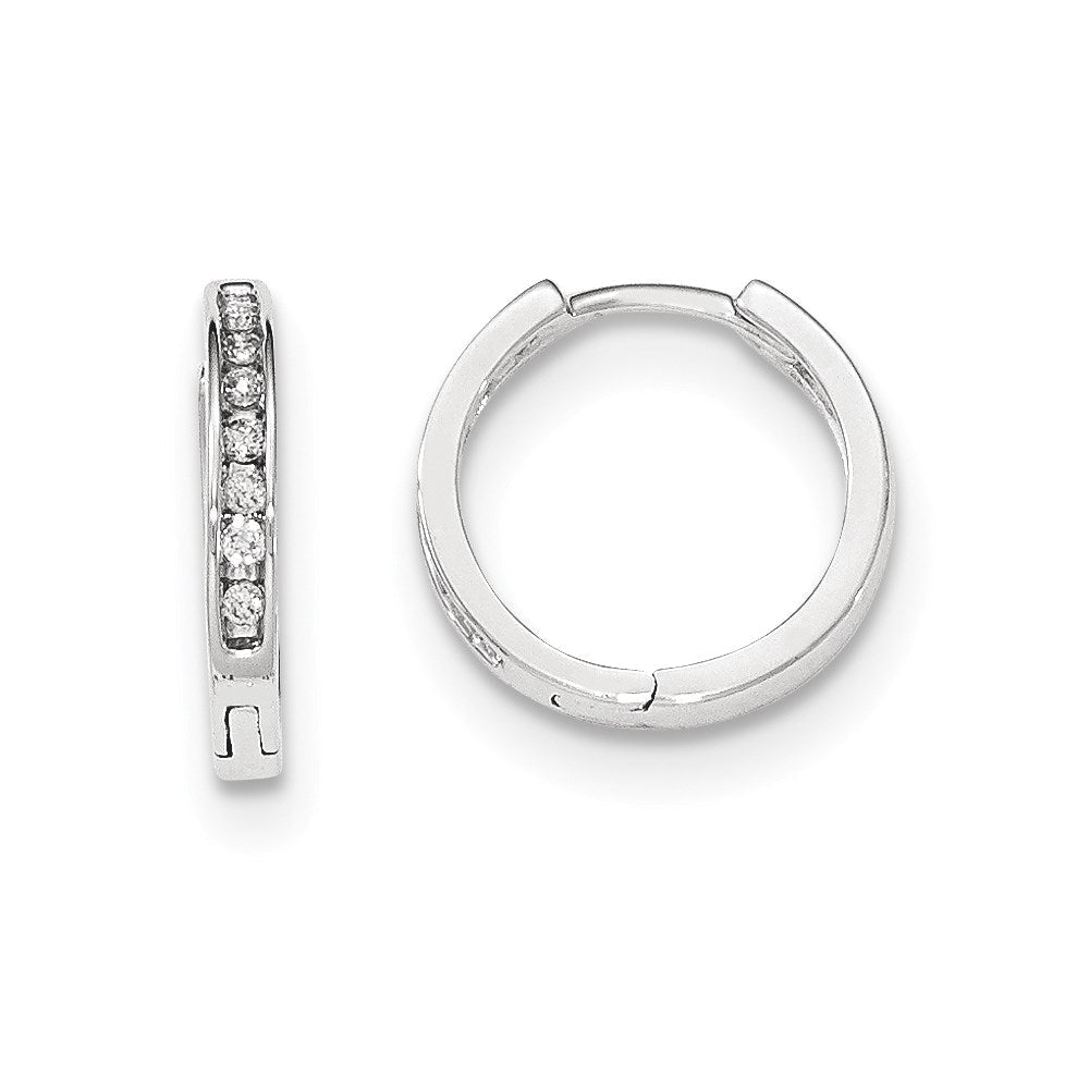 14K Weißgold Creolen mit echten Diamanten und Klappscharnier