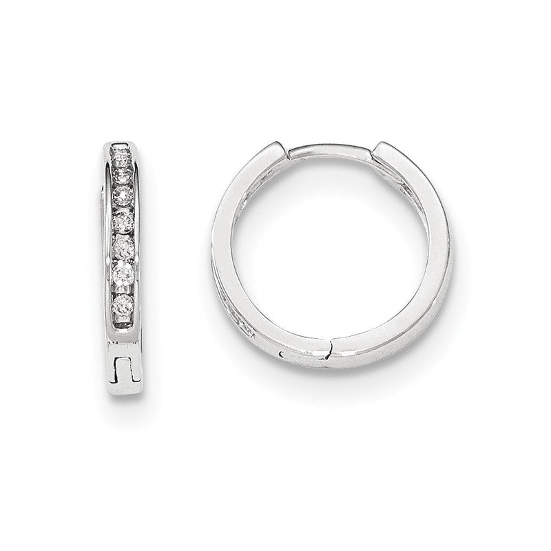 14K Weißgold Creolen mit echten Diamanten und Klappscharnier