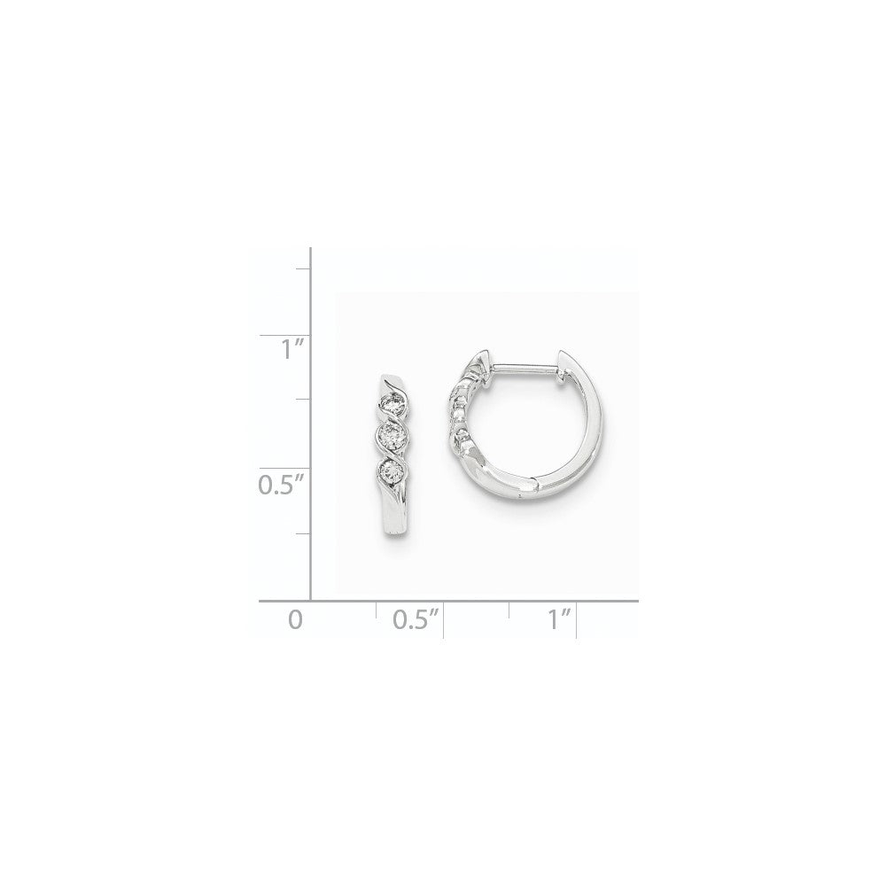 14K Weißgold Diamant-Creolen mit Klappscharnier, poliert, echte Diamanten